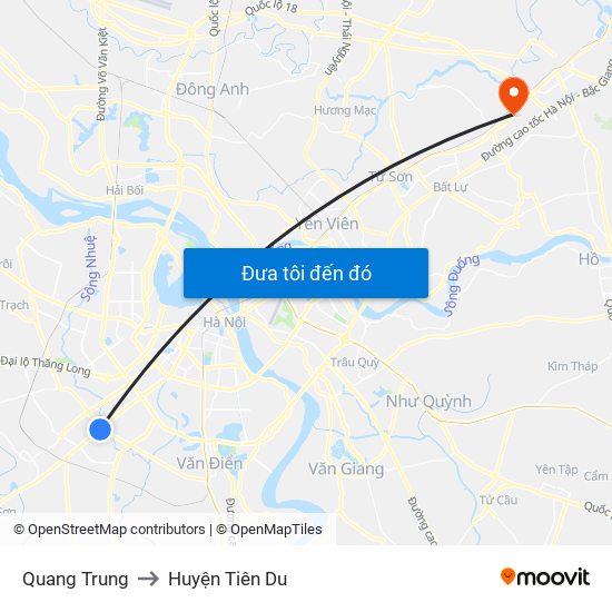 Quang Trung to Huyện Tiên Du map