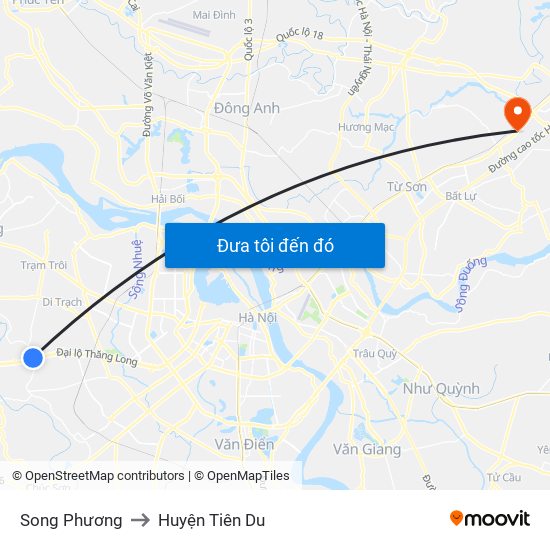 Song Phương to Huyện Tiên Du map