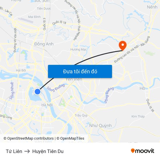 Tứ Liên to Huyện Tiên Du map