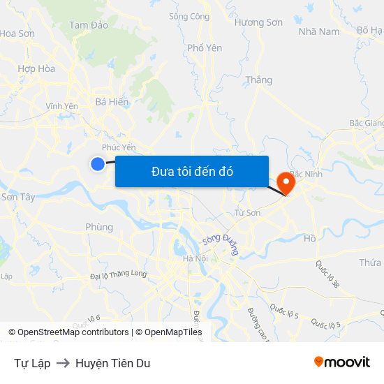 Tự Lập to Huyện Tiên Du map