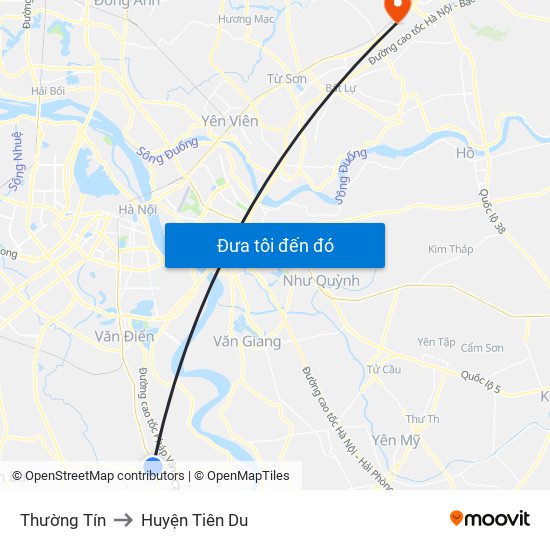Thường Tín to Huyện Tiên Du map