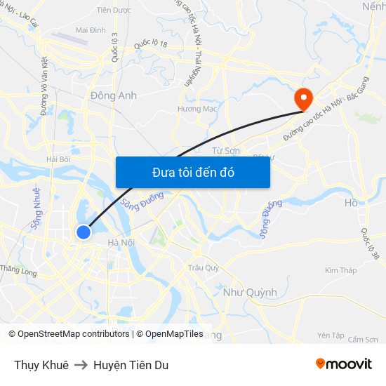 Thụy Khuê to Huyện Tiên Du map
