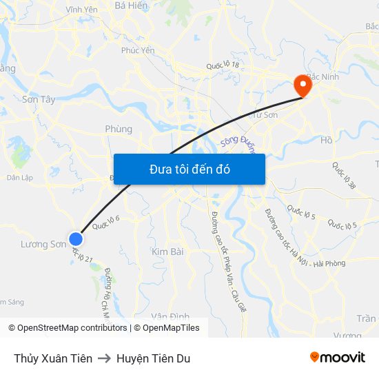 Thủy Xuân Tiên to Huyện Tiên Du map