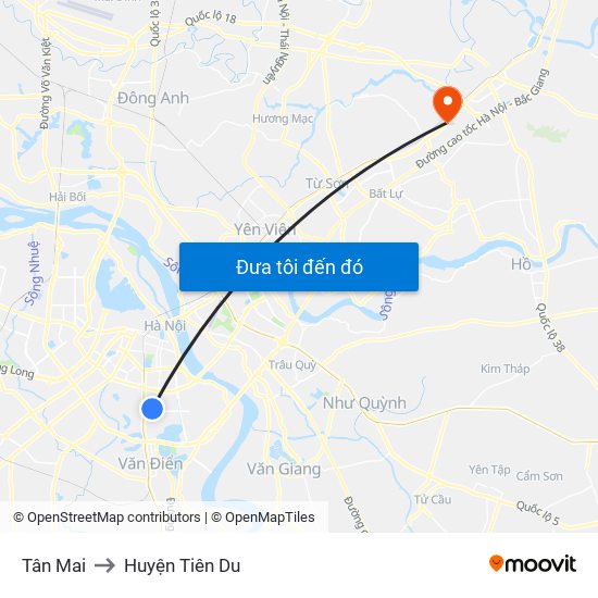 Tân Mai to Huyện Tiên Du map