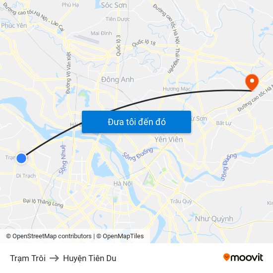 Trạm Trôi to Huyện Tiên Du map
