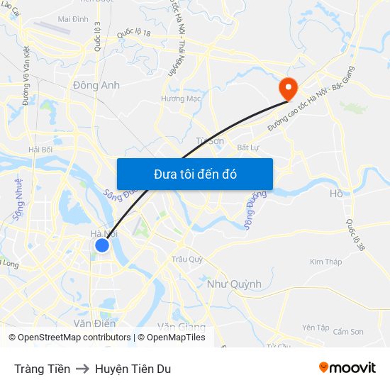 Tràng Tiền to Huyện Tiên Du map