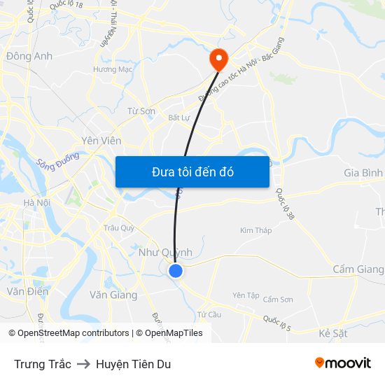 Trưng Trắc to Huyện Tiên Du map