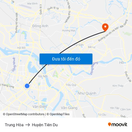 Trung Hòa to Huyện Tiên Du map