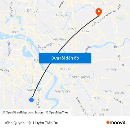 Vĩnh Quỳnh to Huyện Tiên Du map