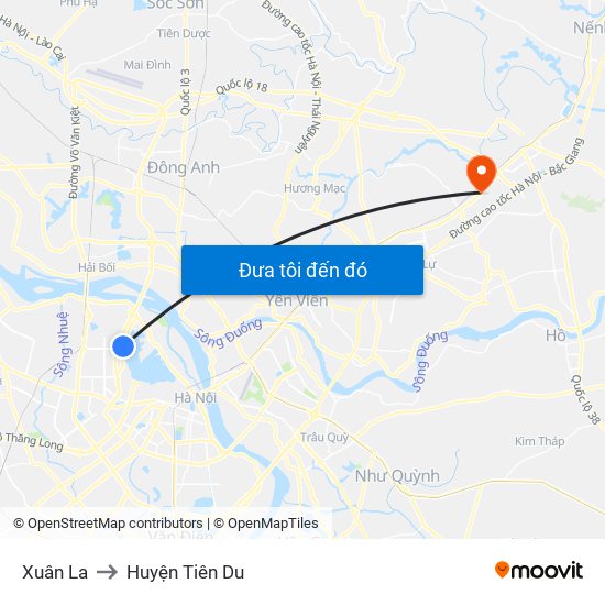 Xuân La to Huyện Tiên Du map