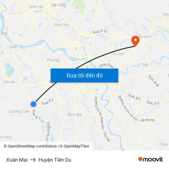 Xuân Mai to Huyện Tiên Du map