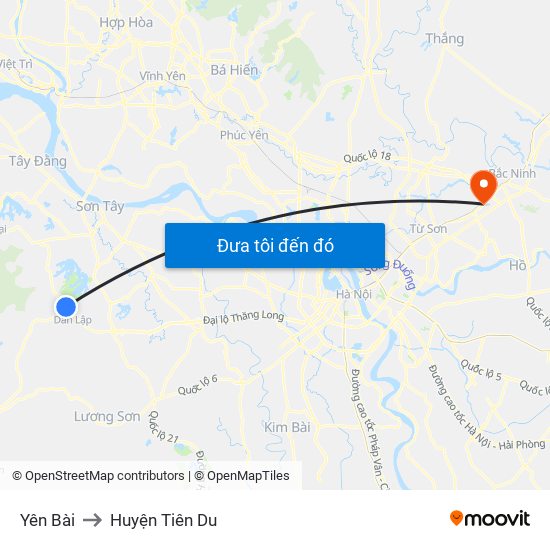Yên Bài to Huyện Tiên Du map