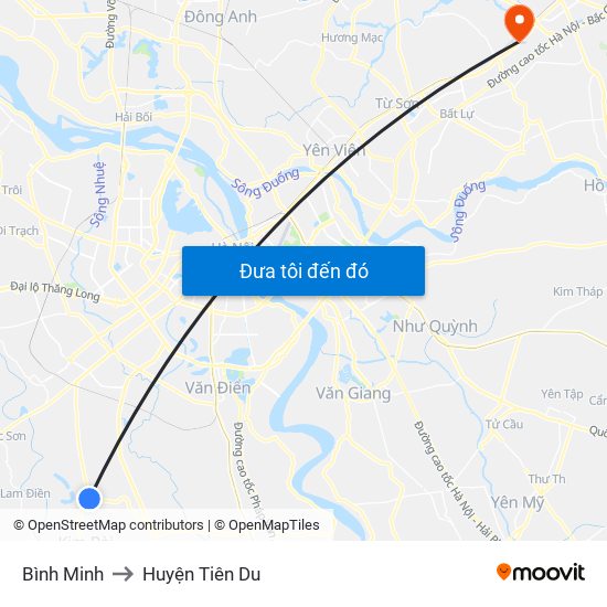 Bình Minh to Huyện Tiên Du map