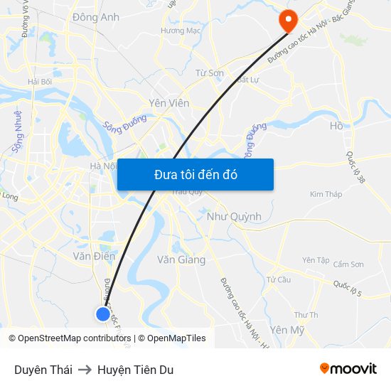 Duyên Thái to Huyện Tiên Du map