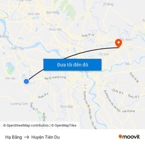 Hạ Bằng to Huyện Tiên Du map