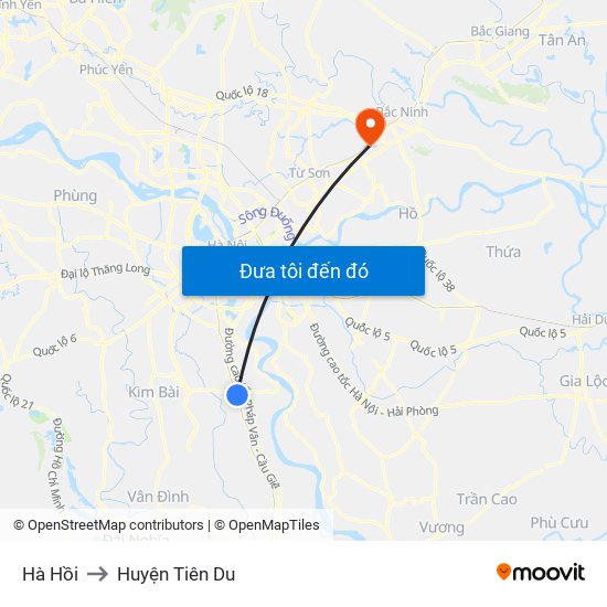 Hà Hồi to Huyện Tiên Du map
