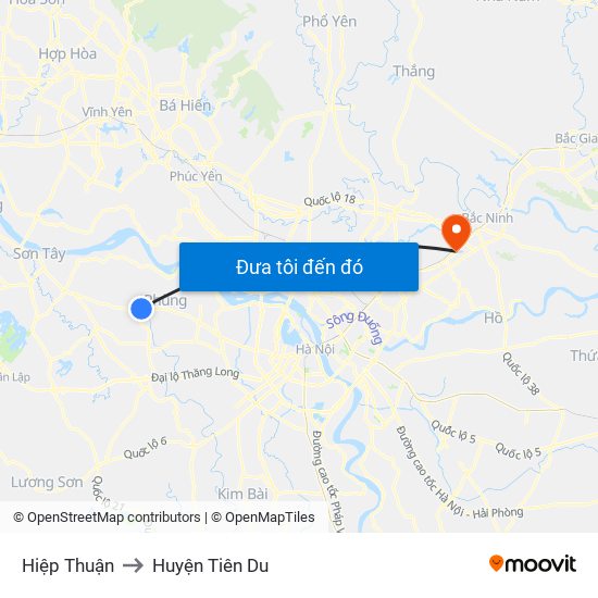 Hiệp Thuận to Huyện Tiên Du map