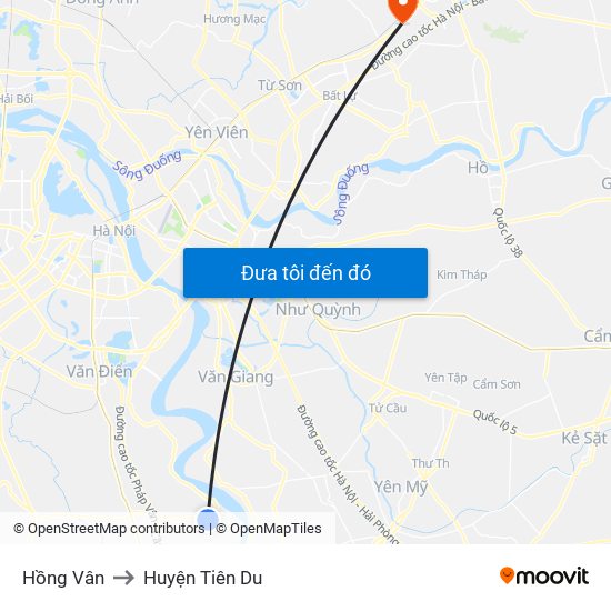 Hồng Vân to Huyện Tiên Du map