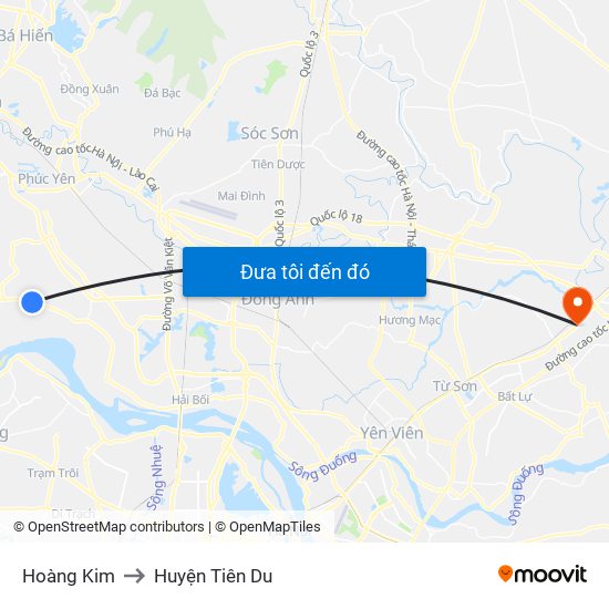 Hoàng Kim to Huyện Tiên Du map