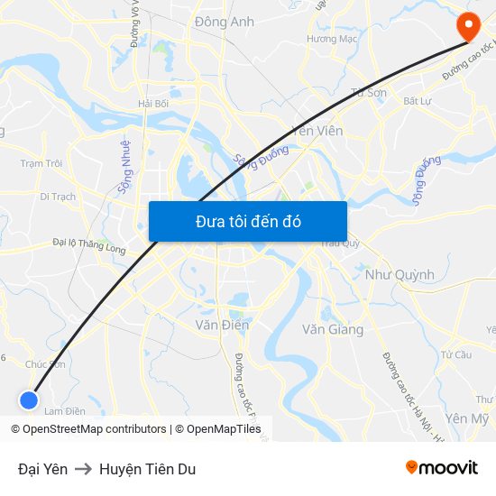 Đại Yên to Huyện Tiên Du map