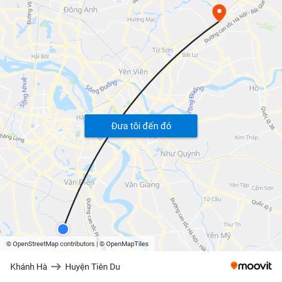 Khánh Hà to Huyện Tiên Du map