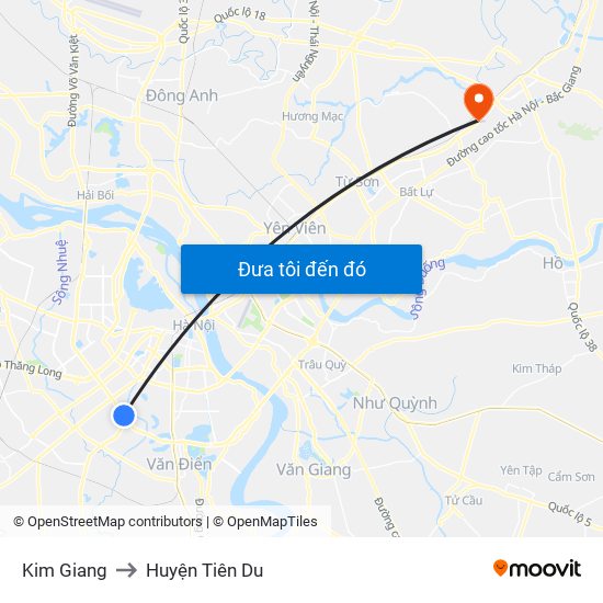 Kim Giang to Huyện Tiên Du map