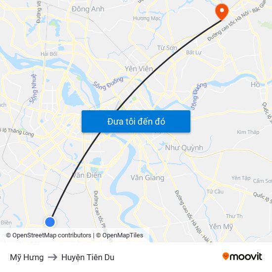 Mỹ Hưng to Huyện Tiên Du map