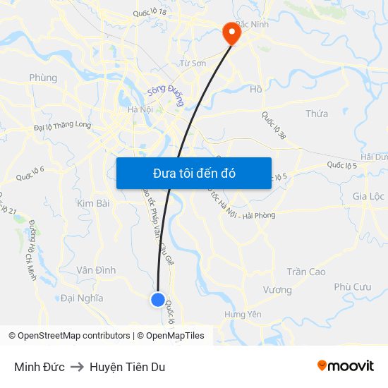 Minh Đức to Huyện Tiên Du map