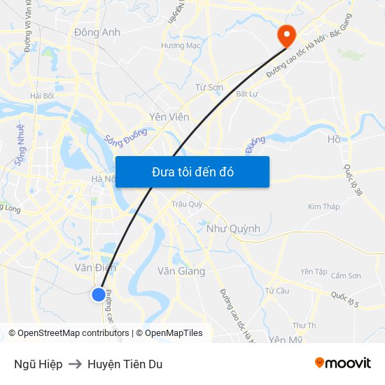 Ngũ Hiệp to Huyện Tiên Du map