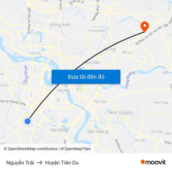 Nguyễn Trãi to Huyện Tiên Du map