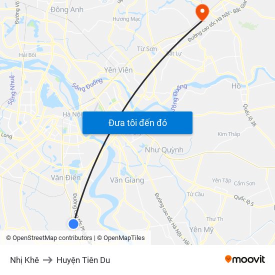 Nhị Khê to Huyện Tiên Du map