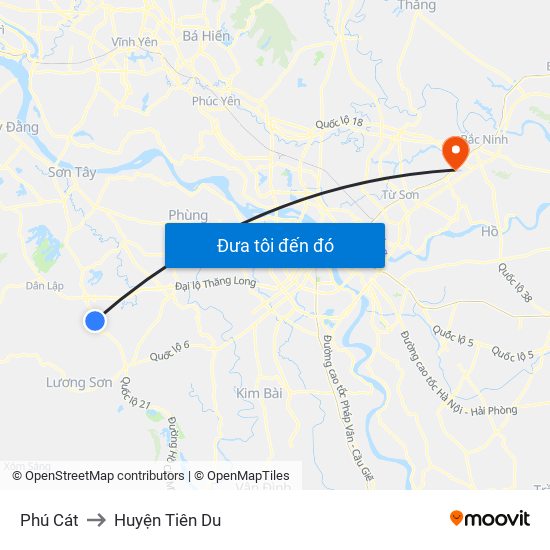 Phú Cát to Huyện Tiên Du map