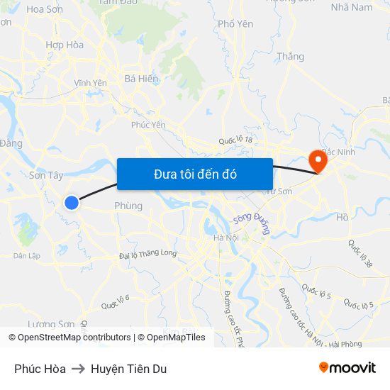 Phúc Hòa to Huyện Tiên Du map