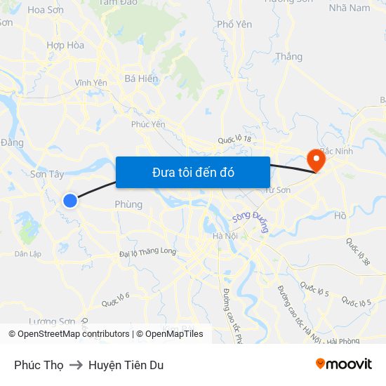 Phúc Thọ to Huyện Tiên Du map