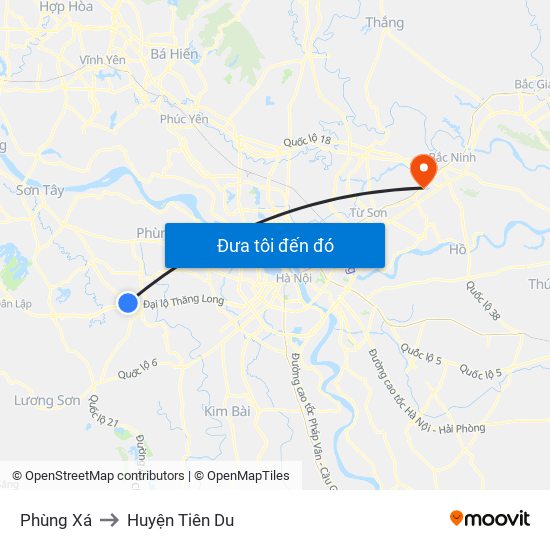 Phùng Xá to Huyện Tiên Du map