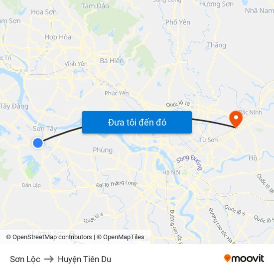 Sơn Lộc to Huyện Tiên Du map