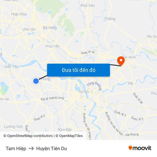 Tam Hiệp to Huyện Tiên Du map