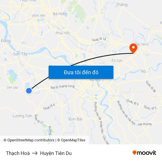 Thạch Hoà to Huyện Tiên Du map