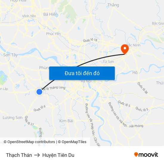 Thạch Thán to Huyện Tiên Du map