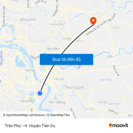 Trần Phú to Huyện Tiên Du map