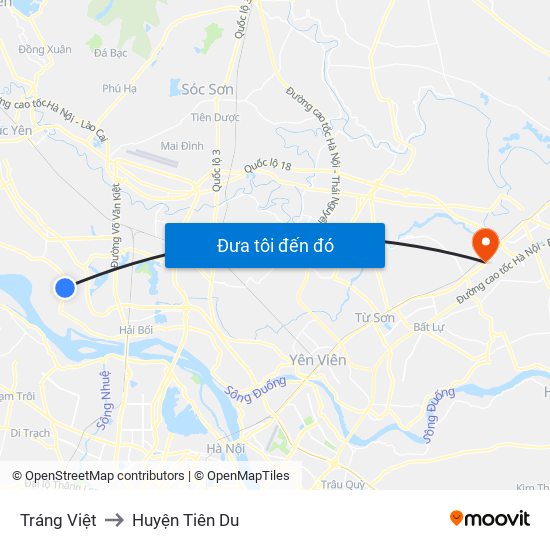 Tráng Việt to Huyện Tiên Du map