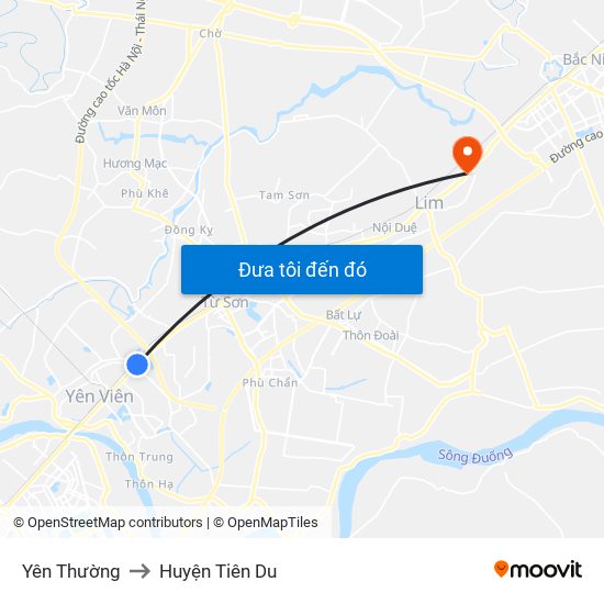 Yên Thường to Huyện Tiên Du map
