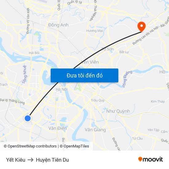 Yết Kiêu to Huyện Tiên Du map