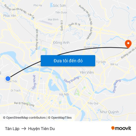 Tân Lập to Huyện Tiên Du map