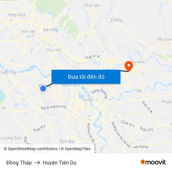 Đồng Tháp to Huyện Tiên Du map