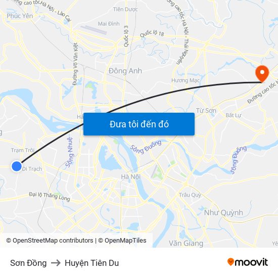 Sơn Đồng to Huyện Tiên Du map