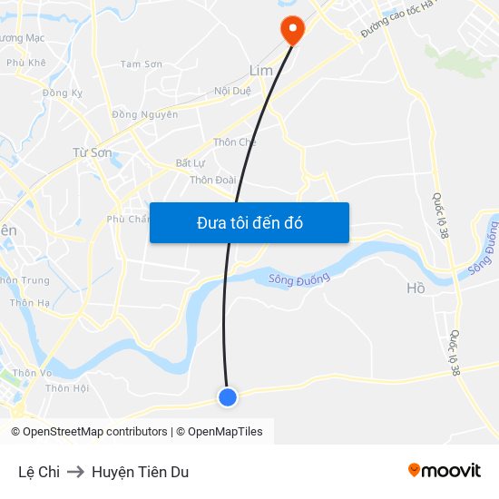 Lệ Chi to Huyện Tiên Du map