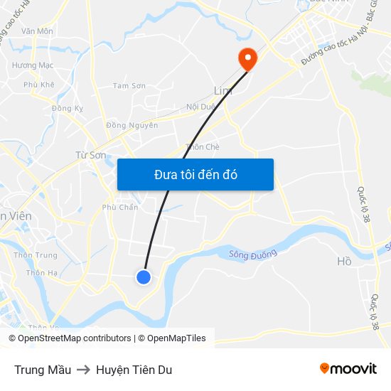 Trung Mầu to Huyện Tiên Du map