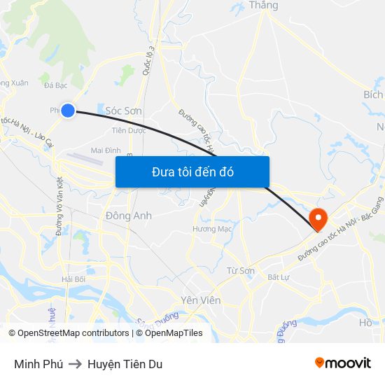 Minh Phú to Huyện Tiên Du map