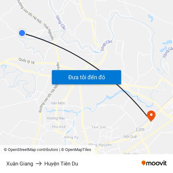 Xuân Giang to Huyện Tiên Du map